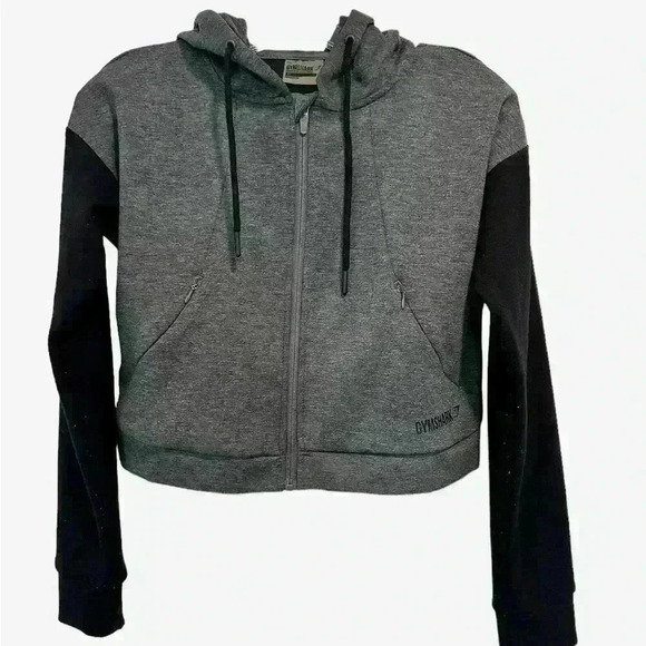 GYMSHARK TWO TONE CROPPED ZIP UP HOODIE SIZE XS - Picture 1 of 8
